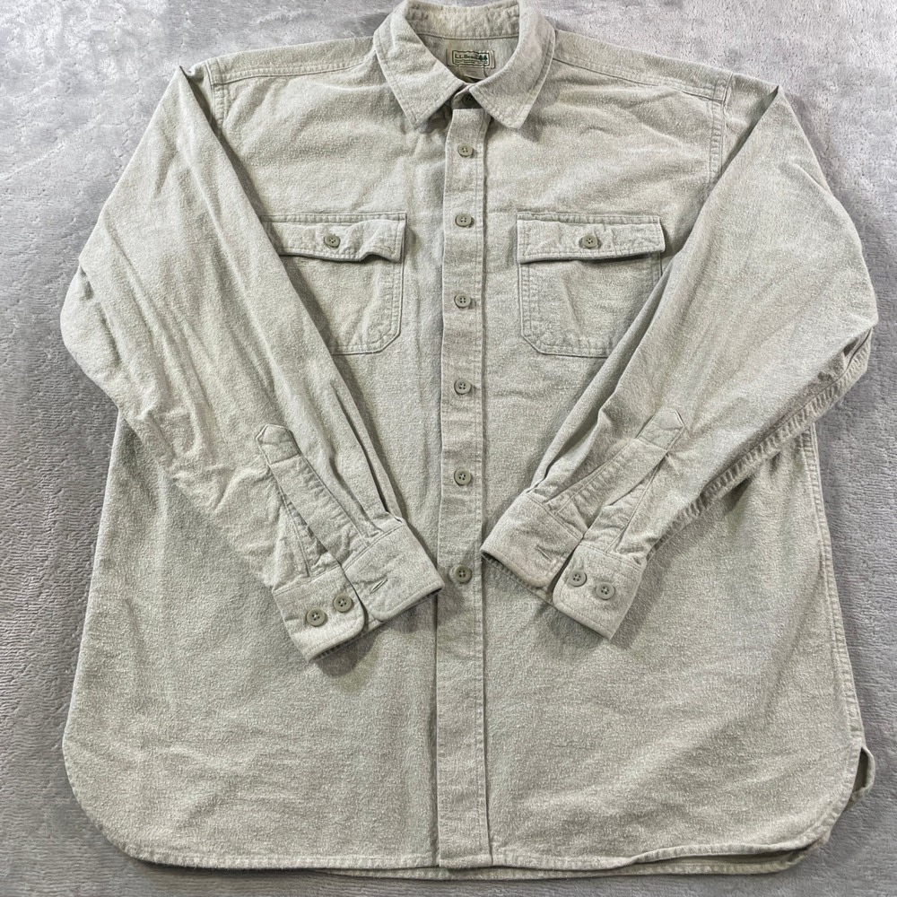 Vintage LL Bean Chamois Shirt Mens Large Gray USA Outdoor Fall Heavy Holiday